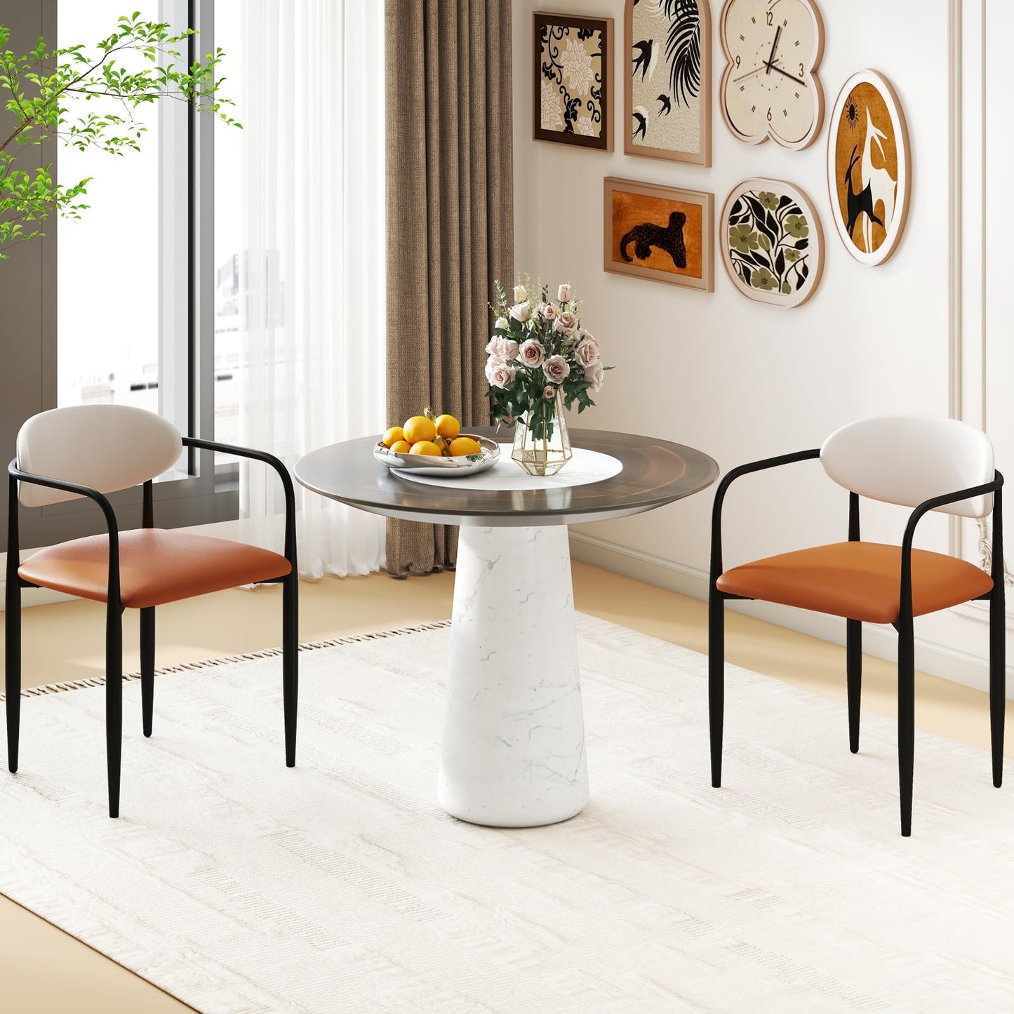 Modern Faux Leather Upholstered Dining Chairs Set of 2