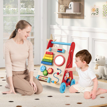 Wooden Baby Walker Learning Activity Walker with Mirror and Wheels