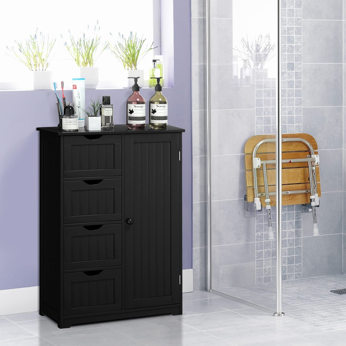 Freestanding Storage Cupboard with Adjustable Shelf and Drawers