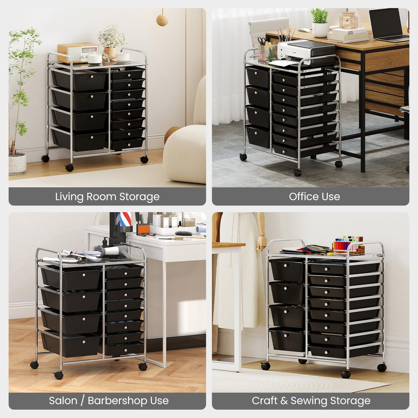 Storage Cart with 2-Size Drawer Rolling Cart Large Countertop Side Handles