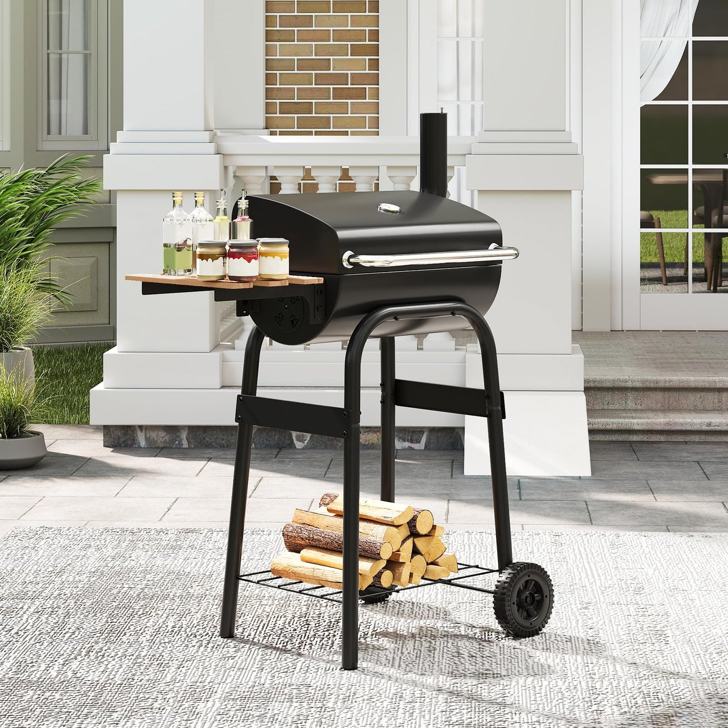 Outdoor Portable Barbecue Grill with Foldable Side Table