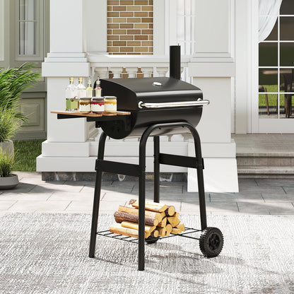 Outdoor Portable Barbecue Grill with Foldable Side Table