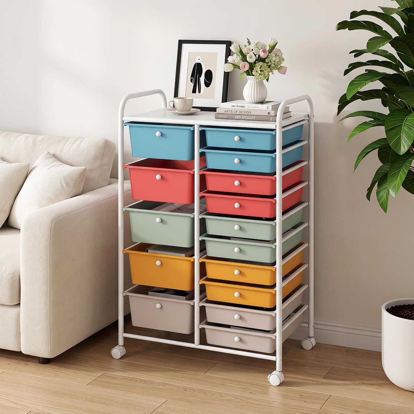 15 Drawers Storage Trolley, Home Office Stationary Rolling Cart