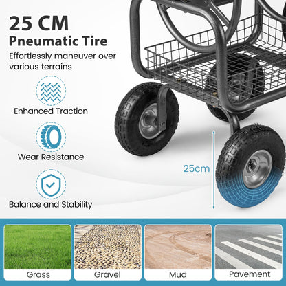 Garden Hose Reel Cart with 4 Wheels, Storage Basket & Crank Handle