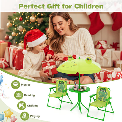 Outdoor Children Picnic Table with 2 Folding Chairs & Height Adjustable Umbrella