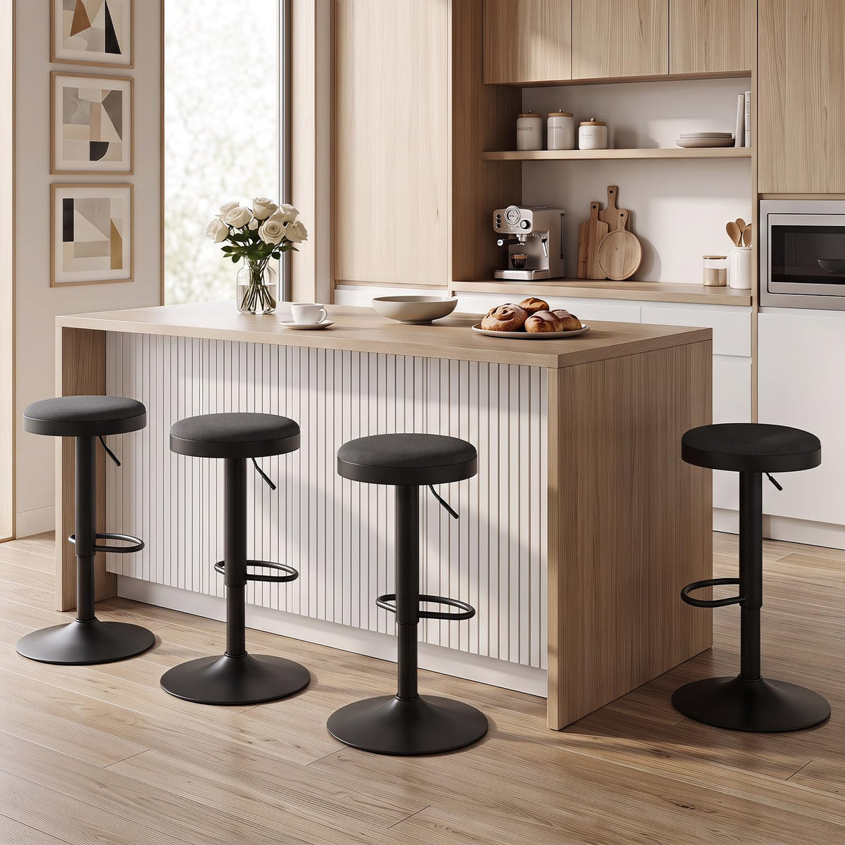 Bar Stools Set of 1 with Fabric Padded Seat & Adjustable Height