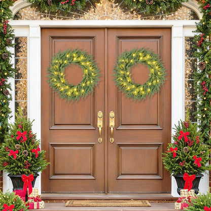 60cm/24inch Pre-Lit Christmas Wreath with LED Lights