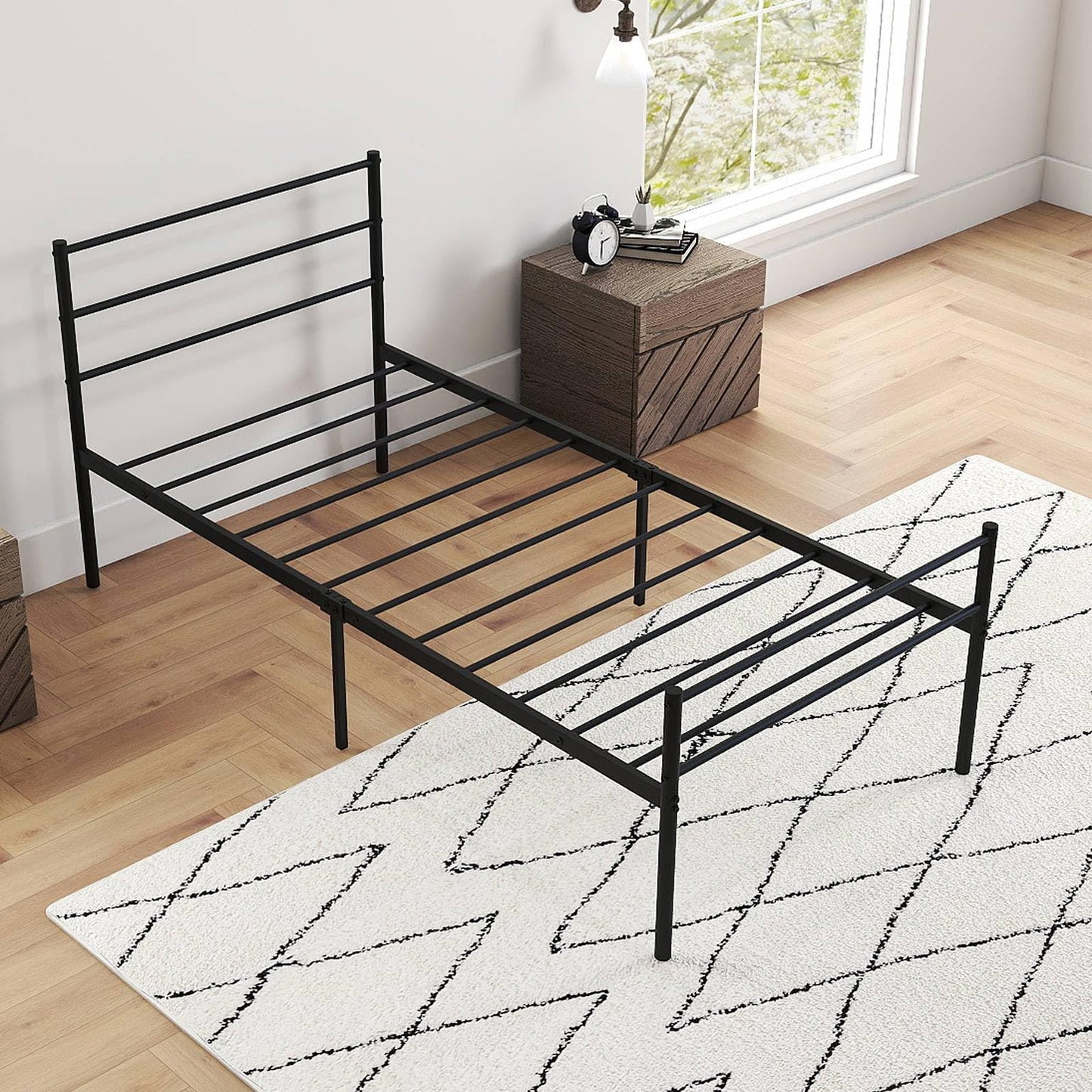 Single Size Modern Bed Frame with Metal Slat Support