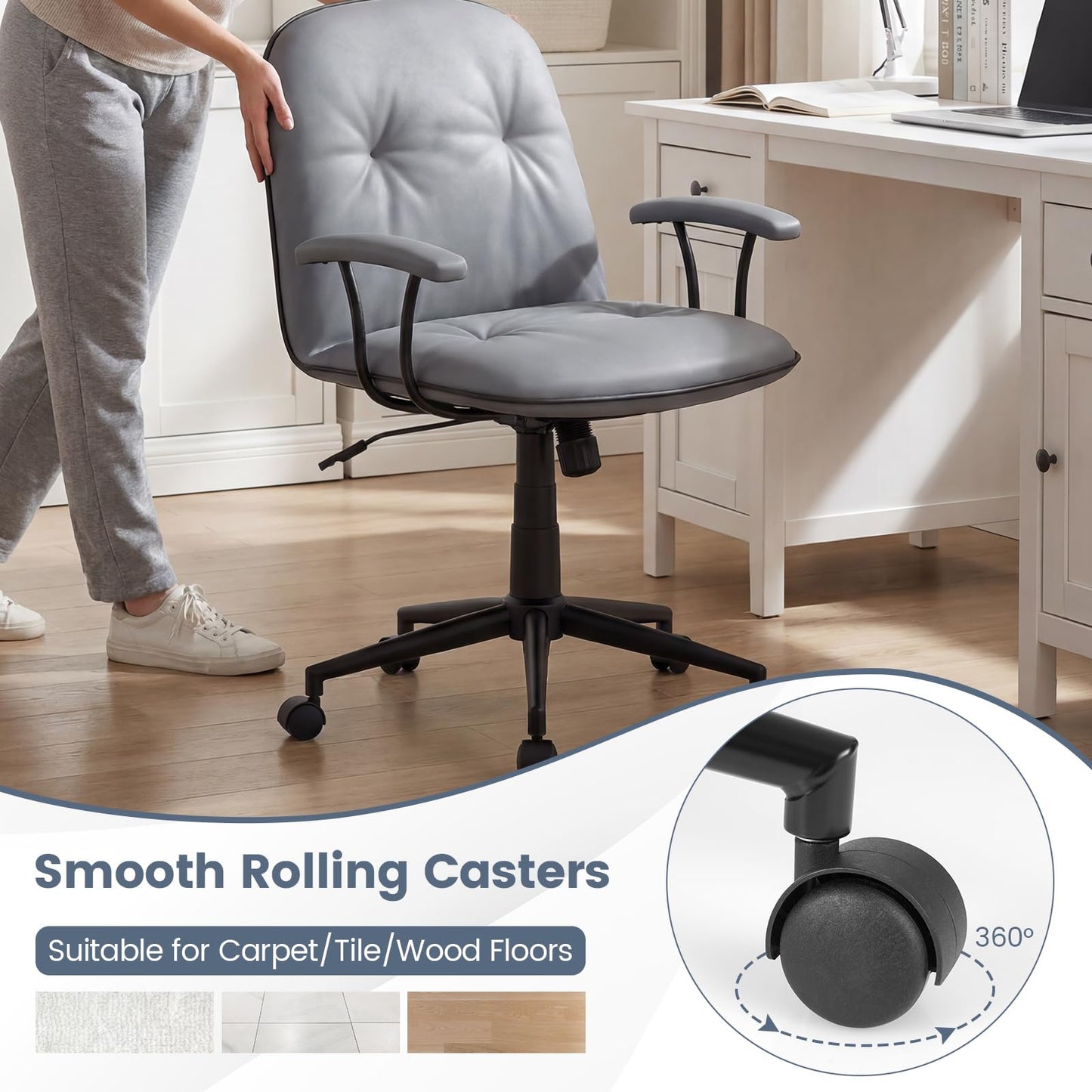Home Office Office Chair, PU Leather Desk Chair with Rocking Function