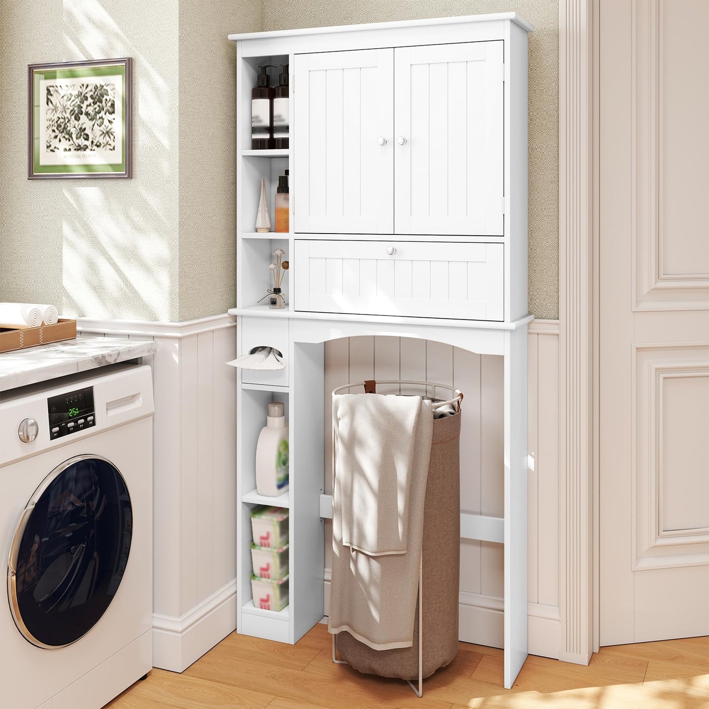 Over the Toilet Storage Cabinet with Adjustable Shelf and Bottom Bar