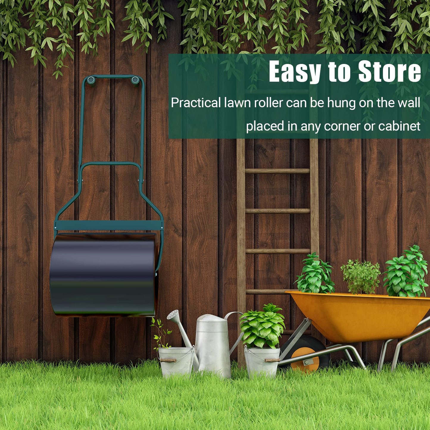 GiantexUK 60L Garden Lawn Roller, Water/Sand Filled Lawn leveller with Scraper Drum & Removable Drain Plug