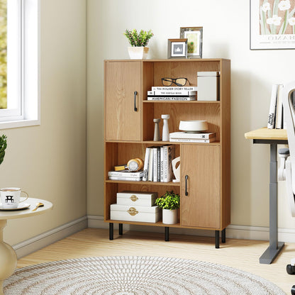 Wooden Bookcase, 4 Cube Storage Cabinet with 2 Doors