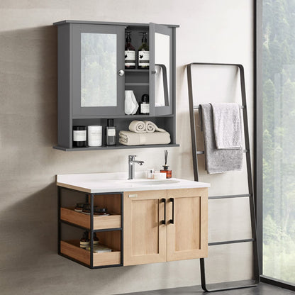 Double Door Wall Mounted Storage Cupboard with Adjustable Shelf and Compartment