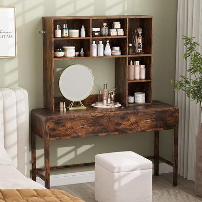Countertop Bookcase with 3 Adjustable Shelves and Open Compartment