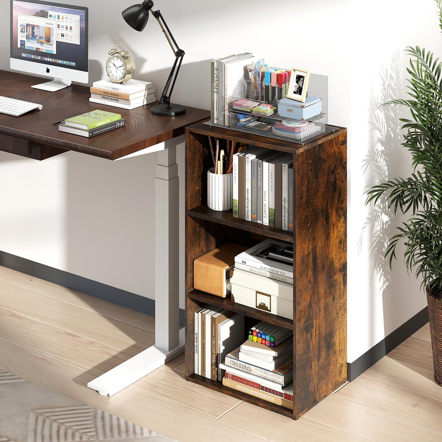 3-Tier Bookcase (42 x 29.5 x 80 cm,White) | Wooden Compact Storage Bookshelf