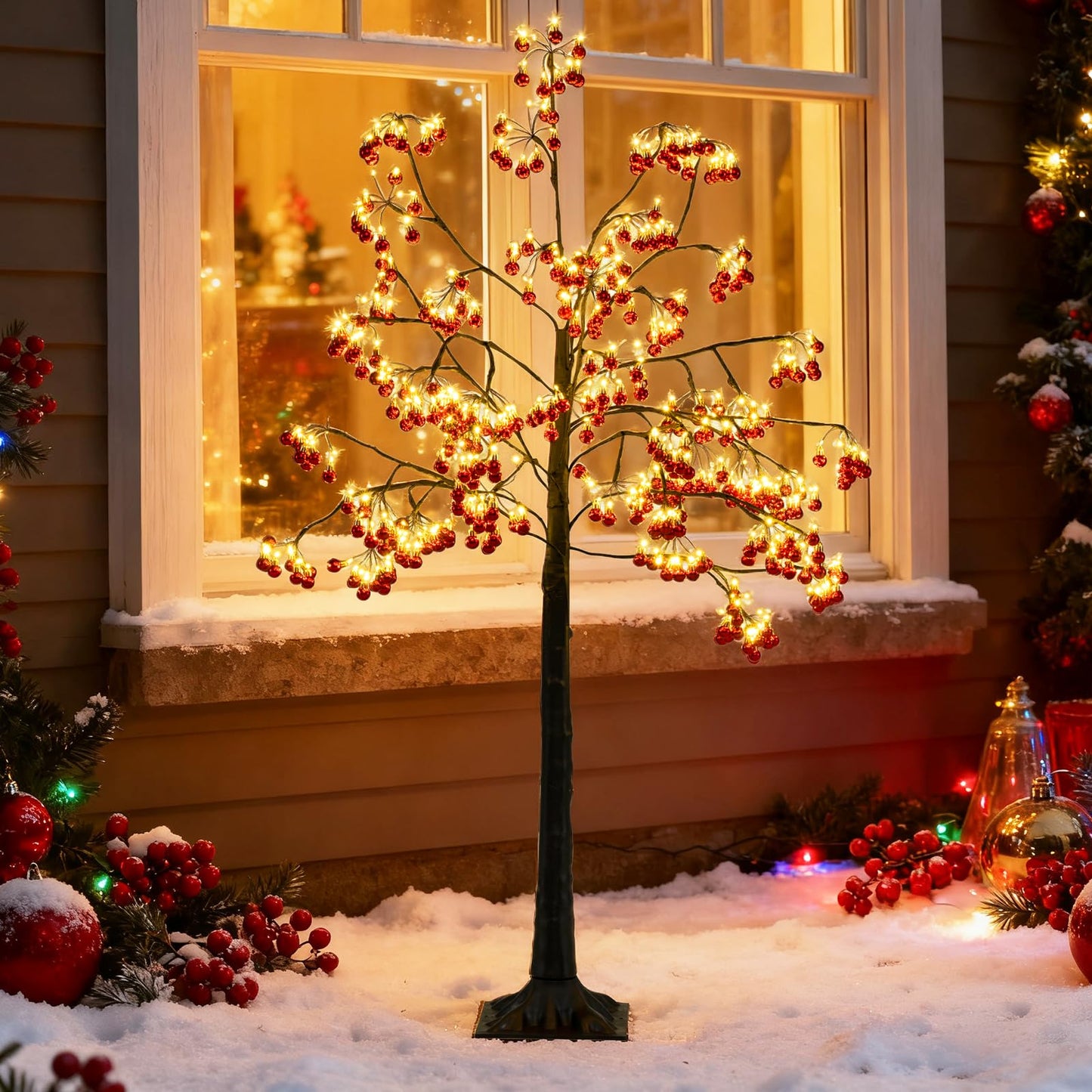 150 CM Christmas Decoration Tree Artificial Tree with Bendable Branches and 384 Red Balls