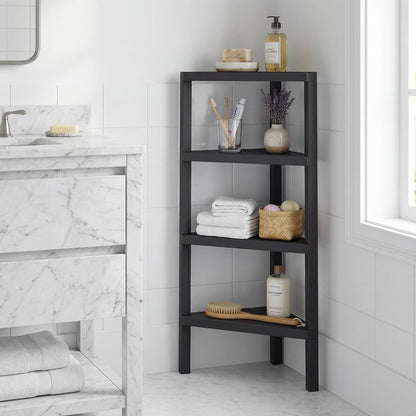 4-Tier Corner Shelf Stand with Open Slatted Shelves