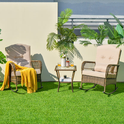 Outdoor Rocking Chairs and Table Set with Cushions and Pillows