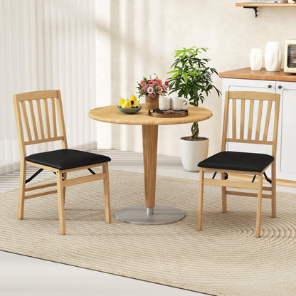 Folding Dining Chair Set of 2 with Rubber Wood Frame and Padded Seat