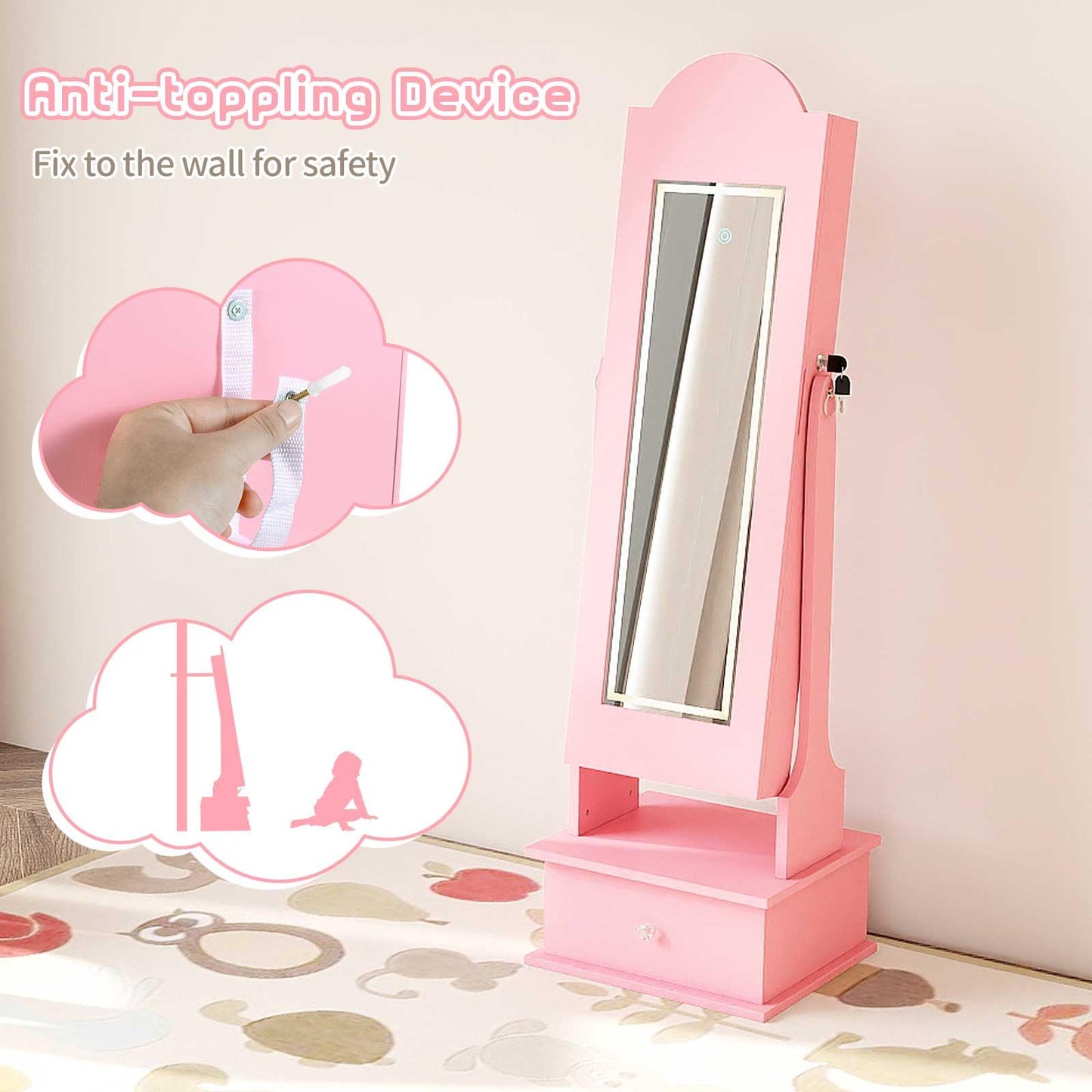 Kids Jewelry Cabinet Children Jewelry Organizer with Lights