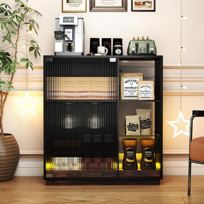 Wine Bar Cabinet with LED Lights, Remote & APP Control