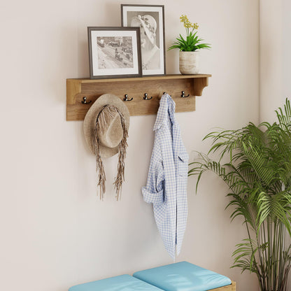 Wall-Mounted Coat Rack with Shelf, 80cm Wooden Wall Shelf Clothes Hanger