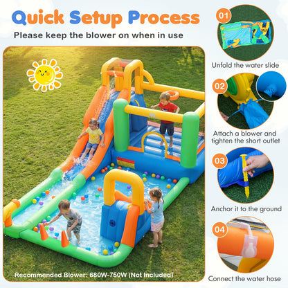 11-in-1 Inflatable Bounce House with Water Slides for Kids without Blower