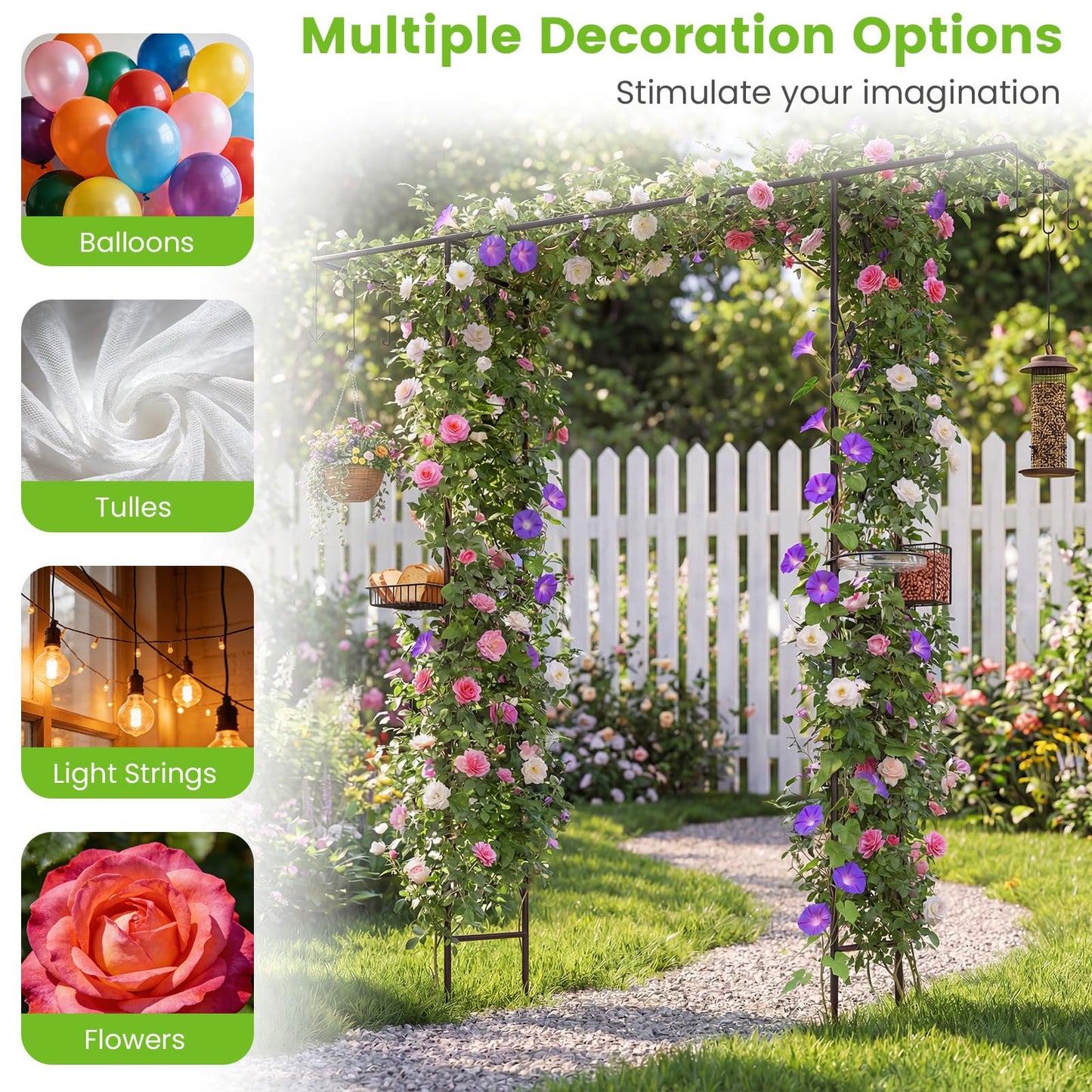 213cm Garden Arbor Feeding Station with Water Bowl and Mesh Tray