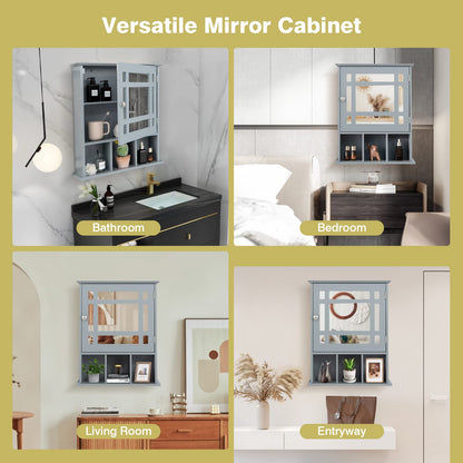 Mirror Door Cabinet with Adjustable Shelf and 3 Compartments