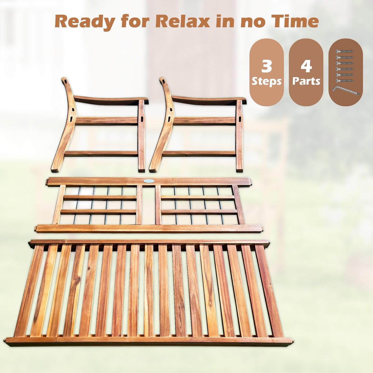 Patio Acacia Wood Bench Wooden 2 Person Outside Chair