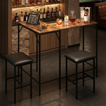 3-Piece Bar Table Set with Charging Station