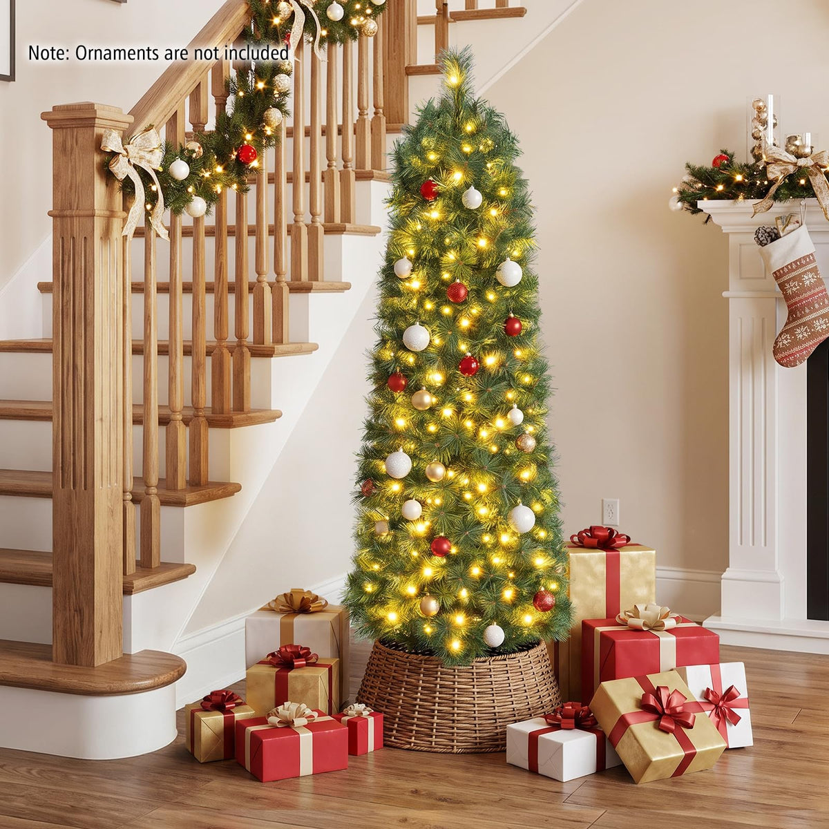 5FT/6FT Slim Pencil Christmas Tree, Pre-lit Xmas Tree