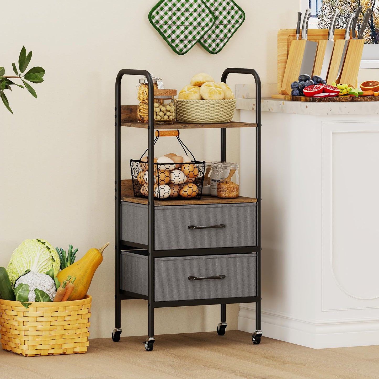 Rolling Utility Storage Cart Mobile Printer Stand with 2 Open Shelves