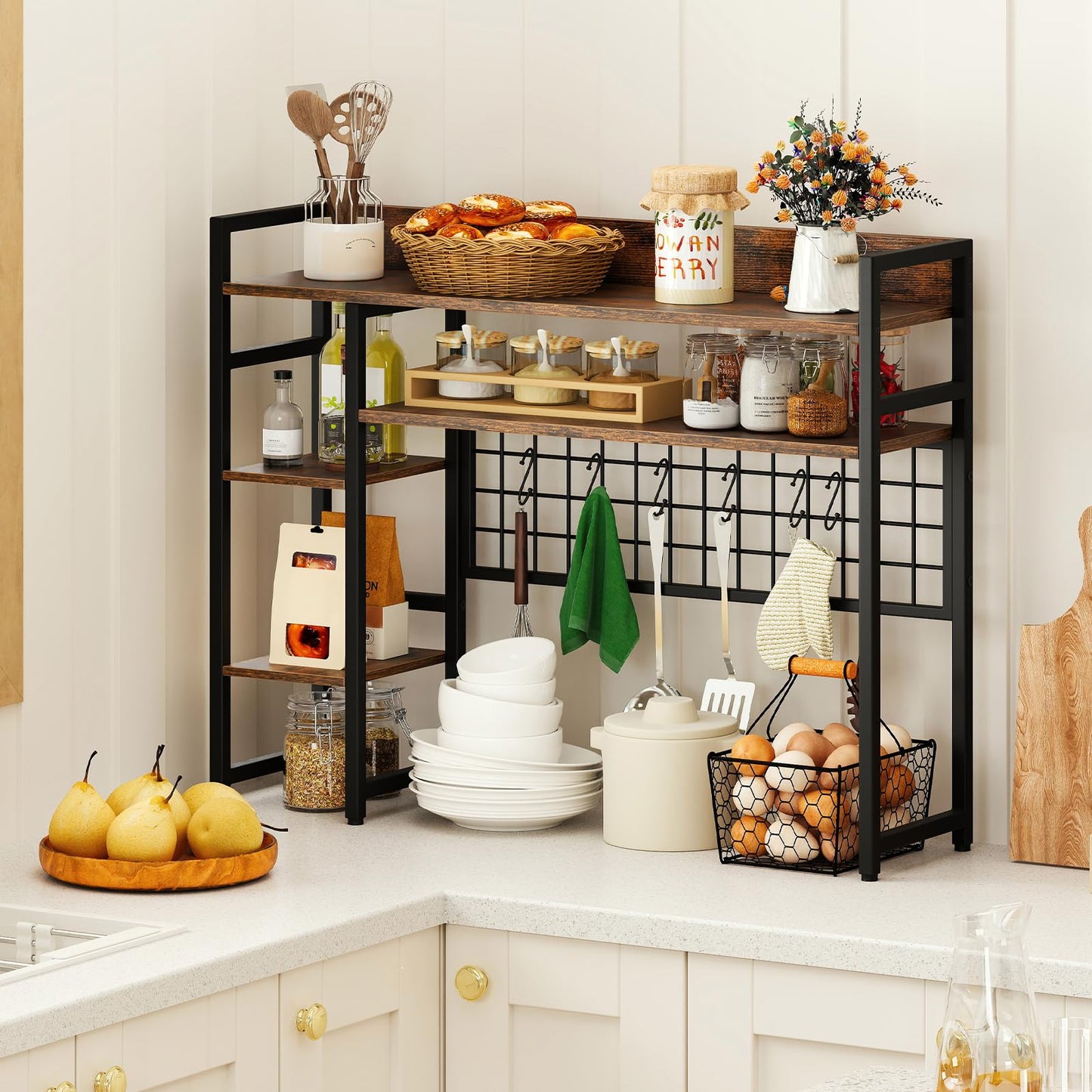 Desktop Bookshelf with 4 Open Storage Shelves for Computer Monitor Up to 32 Inch