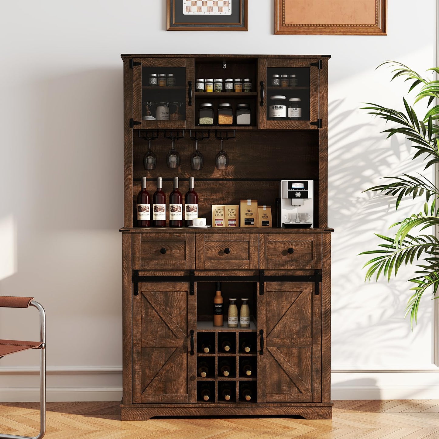 184cm Tall Buffet Storage Cabinet with Wine Rack for Pantry Dining Room