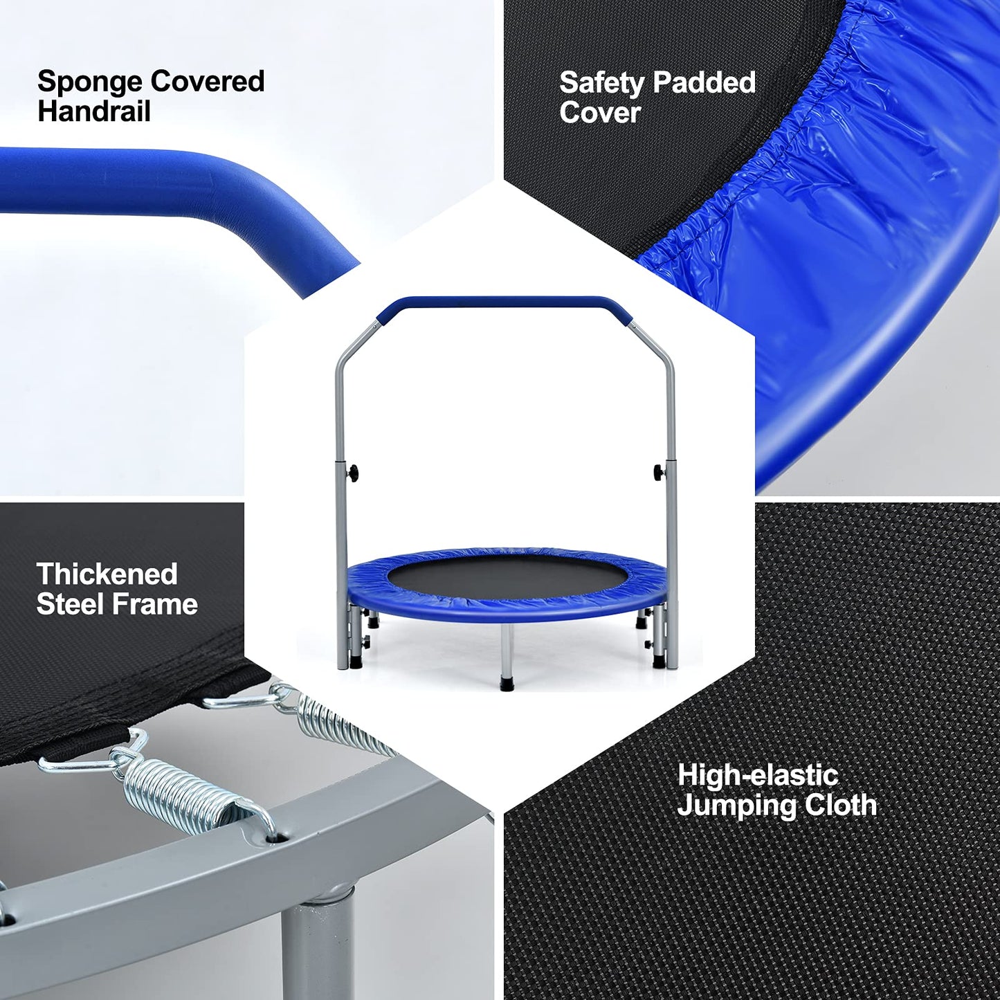 Foldable Fitness Bouncer with 4 Level Adjustable Foam Handle and Safety Padded Cover