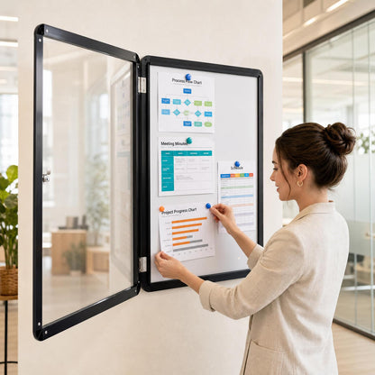 66 x 51 cm Enclosed Bulletin Board with Locking Door and Aluminum Alloy Frame