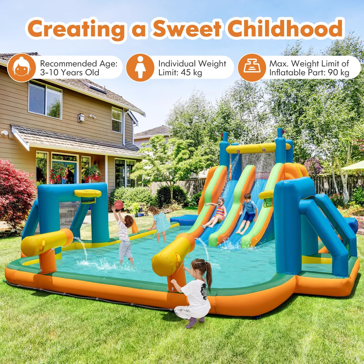 Inflatable Outdoor Water Park for Kids with Climbing Wall