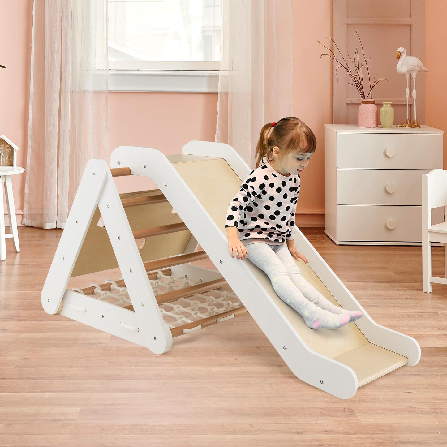 4 in 1 Wooden Triangle Climbing Set with Ramp Sliding Board