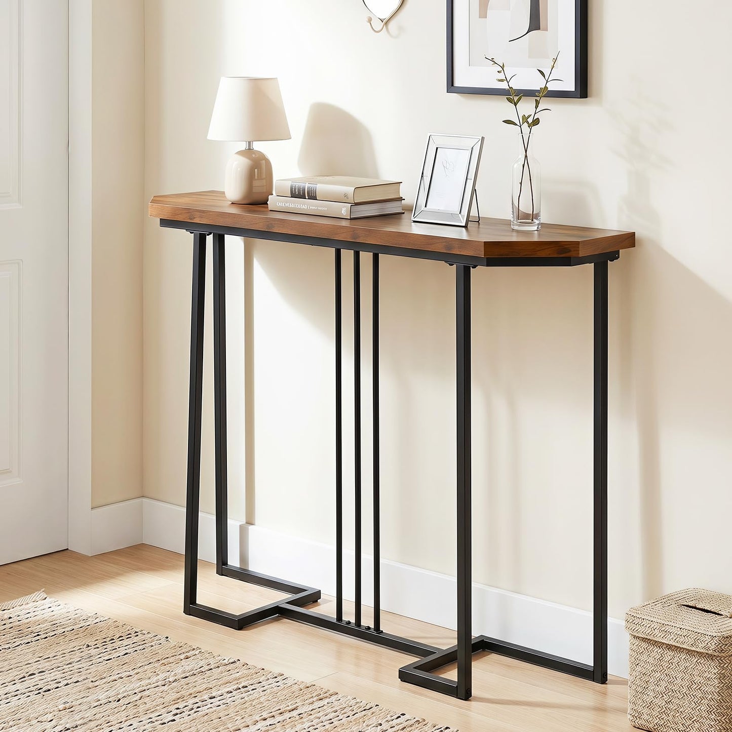 110 CM Narrow Entryway Table with Faux Marble Top for Living Room