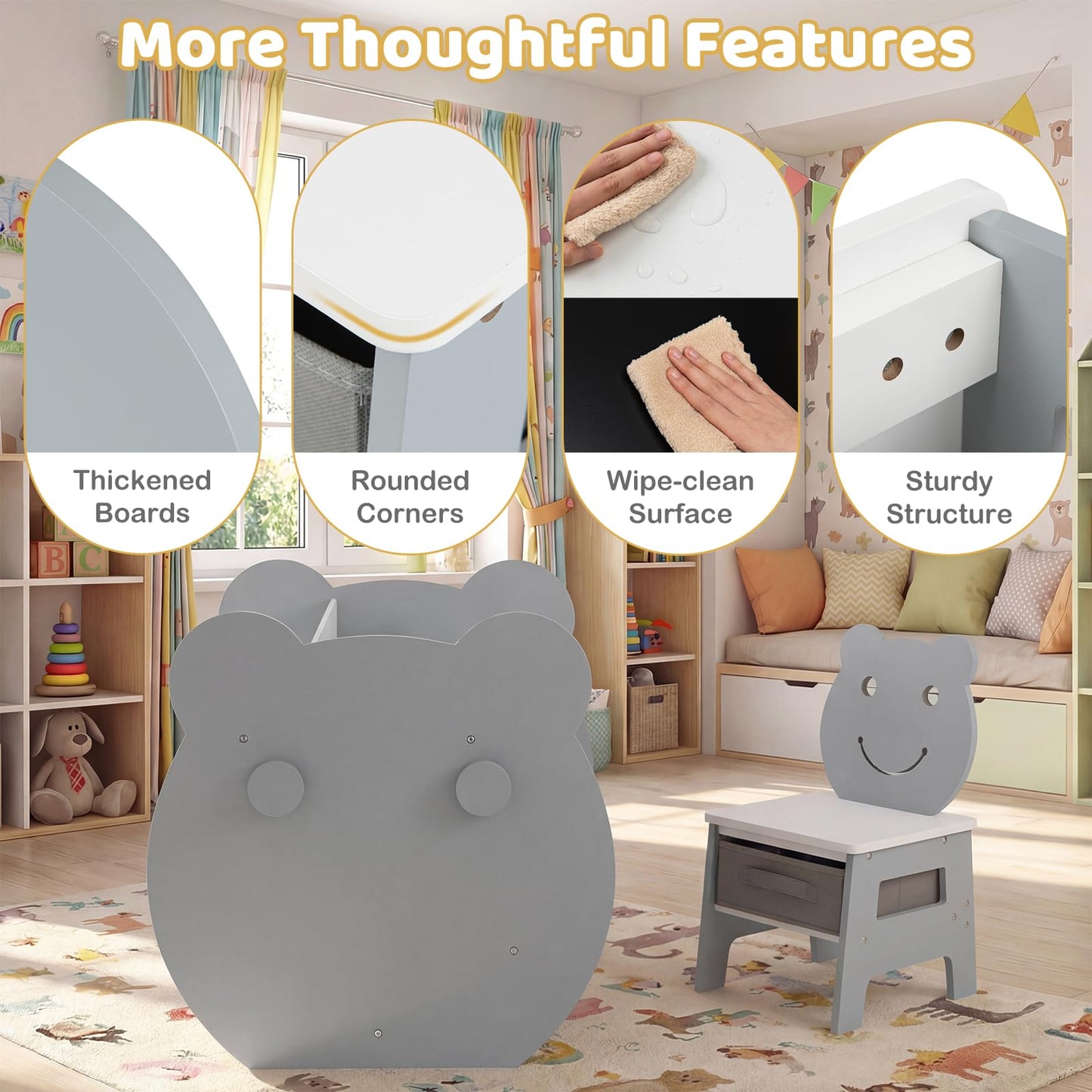 Toddler Table and Chair Set, 3 in 1 Activity Table with Reversible Whiteboard