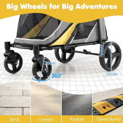 Dog Stroller for Large Dogs with One-Step Brake & Mesh Windows and Storage Bag