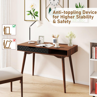 Wooden Computer Desk, 108cm Mid-Century PC Laptop Table Writing Workstation