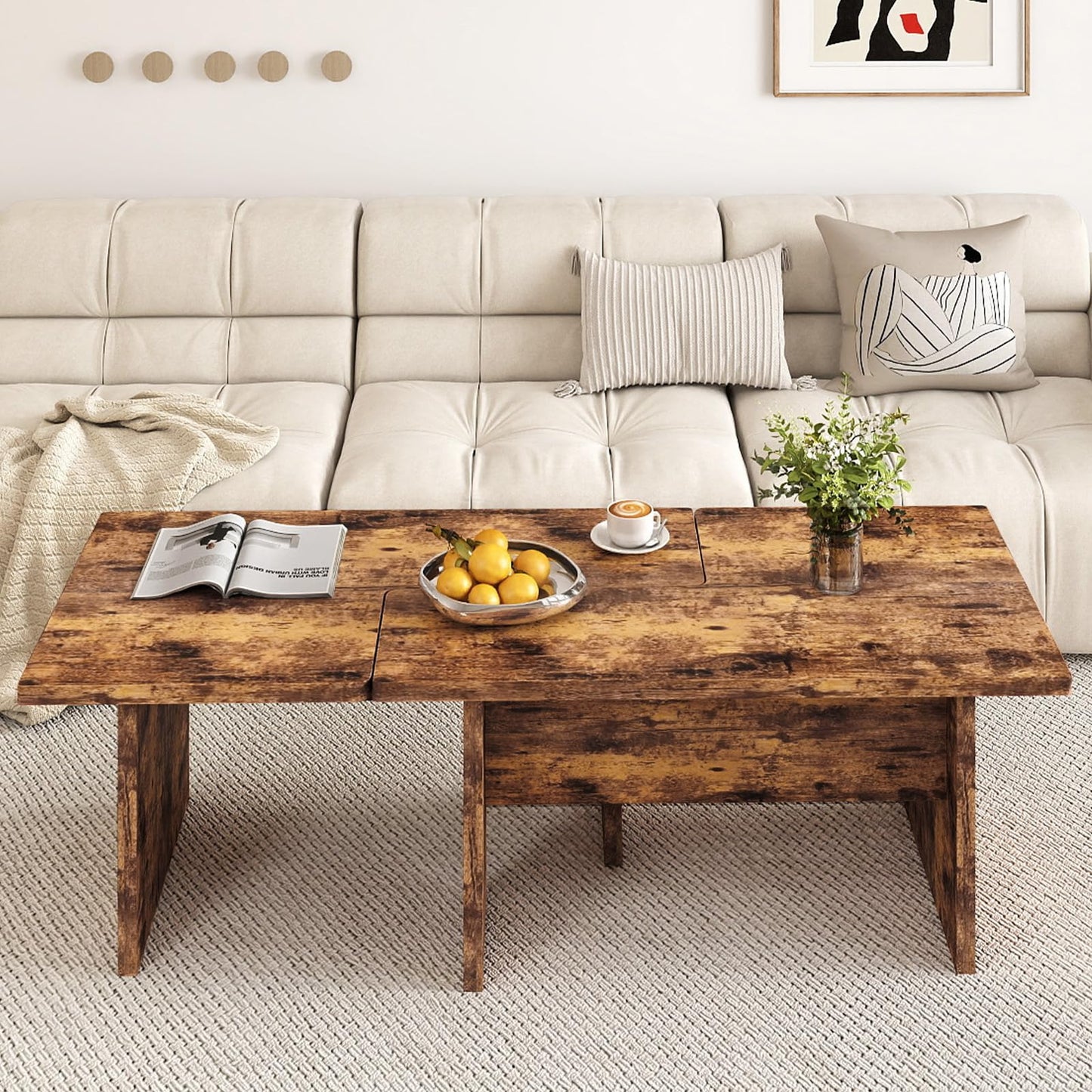 Modular Coffee Table Set of 2 L Shaped Center Tables for Small Space