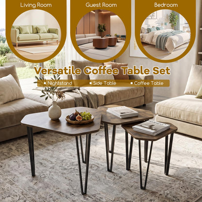 Nesting Coffee Tables Set of 3, Stacking End Sofa Side Table