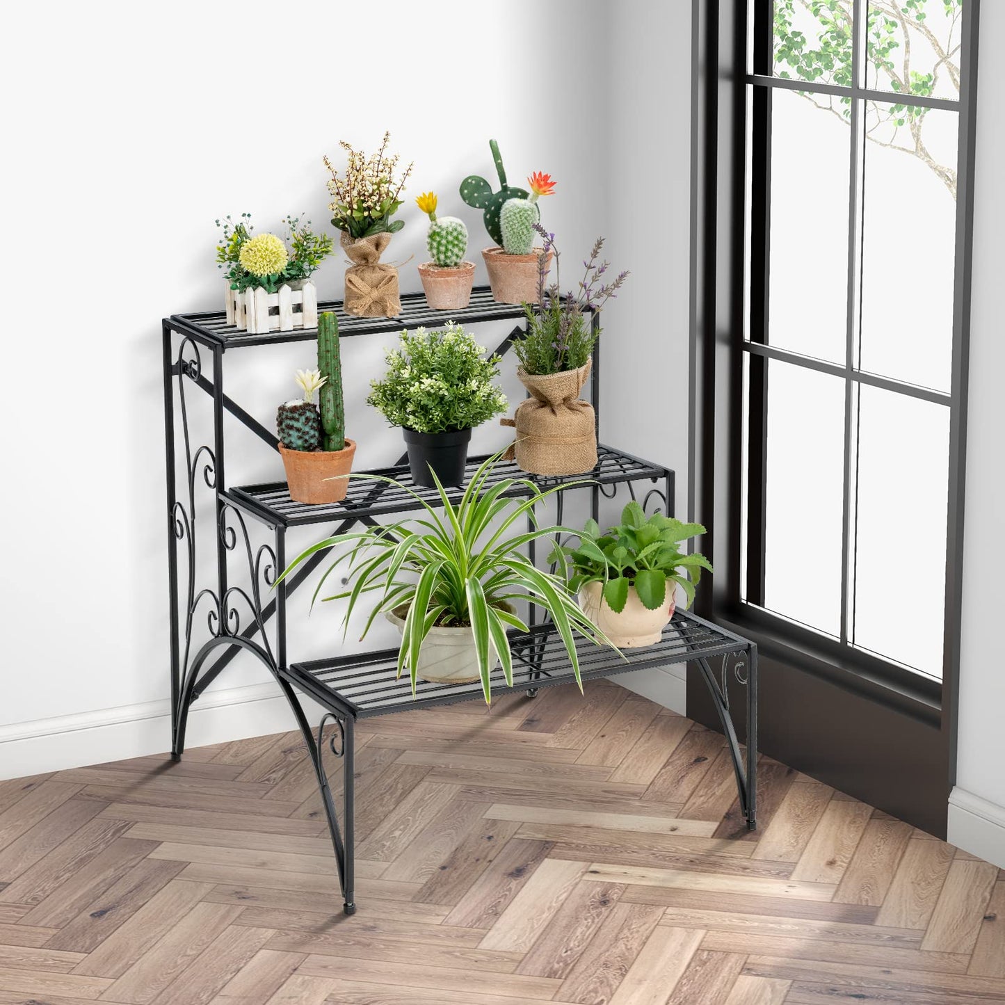 3 Tier Metal Plant Stand for Indoor Outdoor Balcony Garden Yard