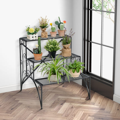 3 Tier Metal Plant Stand for Indoor Outdoor Balcony Garden Yard