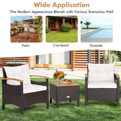 3-Piece Patio Sofa Set Garden Table and Chairs with Cushions