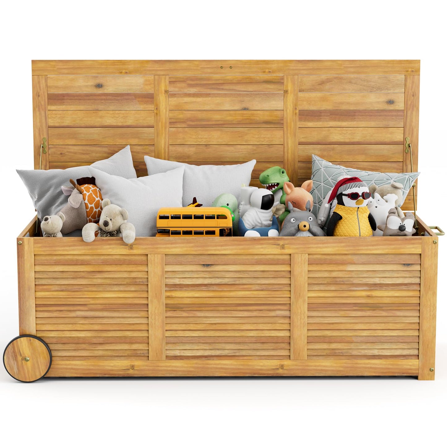 180L Acacia Wood Deck Boxes with Wheels and Waterproof Cover