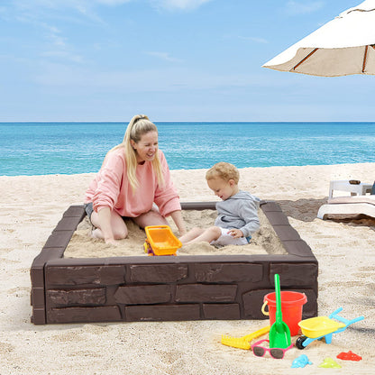 120 x 120cm Kids Sandbox with Cover and Bottom Liner